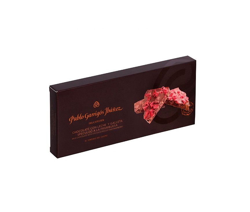 Turrón de Chocolate con Leche y Galleta Speculoo a la Frambuesa Delicatessen 200gr