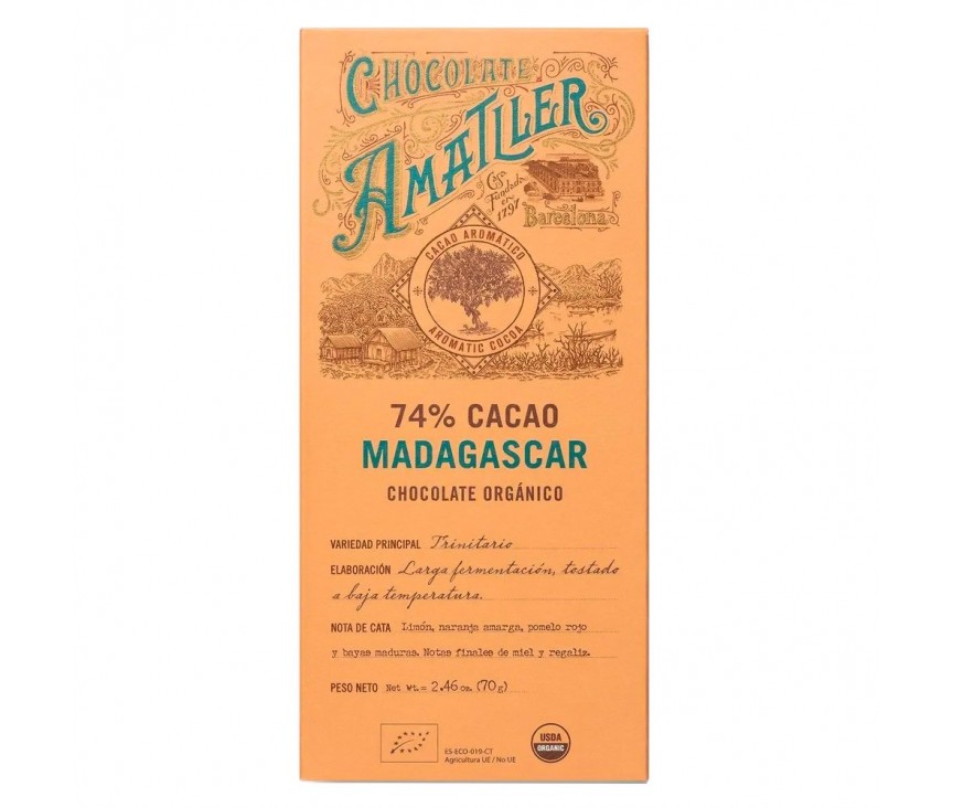 Tableta Chocolate Amatller 74% cacao Madagascar 70g