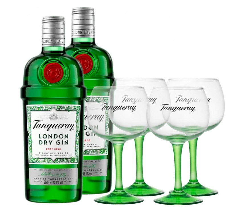 Pack 2 Bouteilles Tanqueray + 4 Verres